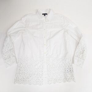 Banana Republic White Lacey Long Button Down Tunic Dress Shirt Large [209]